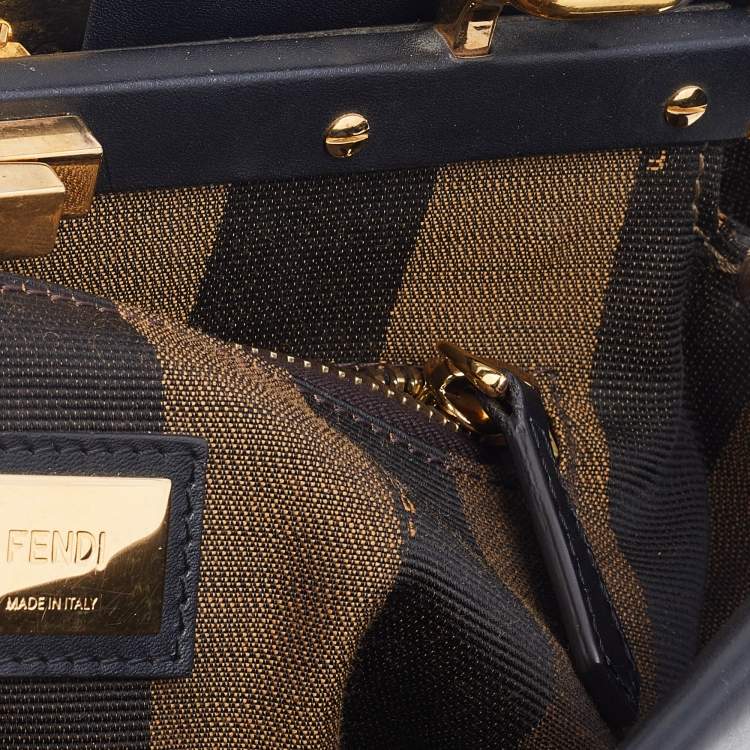 Pre Owned Fendi Black Leather Medium Peekaboo Top Handle Bag