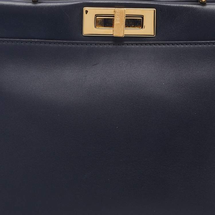 Pre Owned Fendi Black Leather Medium Peekaboo Top Handle Bag