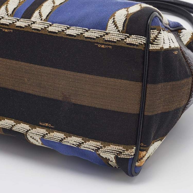 Pre Owned Fendi Multicolor Pequin Canvas and Leather Medium Chef De Jour Tote