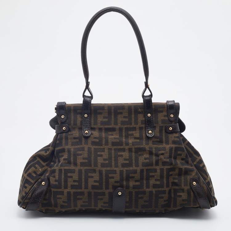 Pre Owned Fendi Tobacco Zucca Canvas and Leather Magic Top Handle Bag