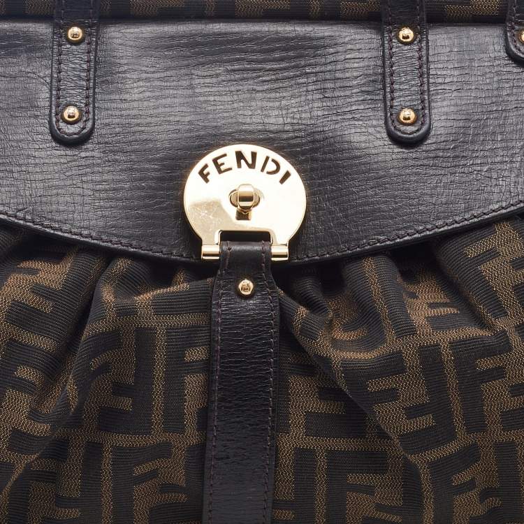 Pre Owned Fendi Tobacco Zucca Canvas and Leather Magic Top Handle Bag
