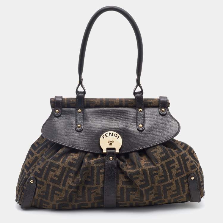 Pre Owned Fendi Tobacco Zucca Canvas and Leather Magic Top Handle Bag