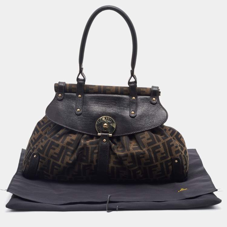 Pre Owned Fendi Tobacco Zucca Canvas and Leather Magic Top Handle Bag