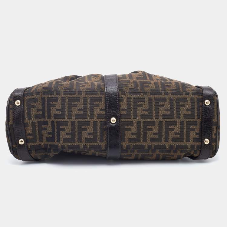 Pre Owned Fendi Tobacco Zucca Canvas and Leather Magic Top Handle Bag
