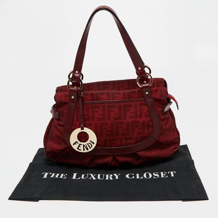 Pre Owned Fendi Red Zucca Canvas And Leather Chef Shoulder Bag