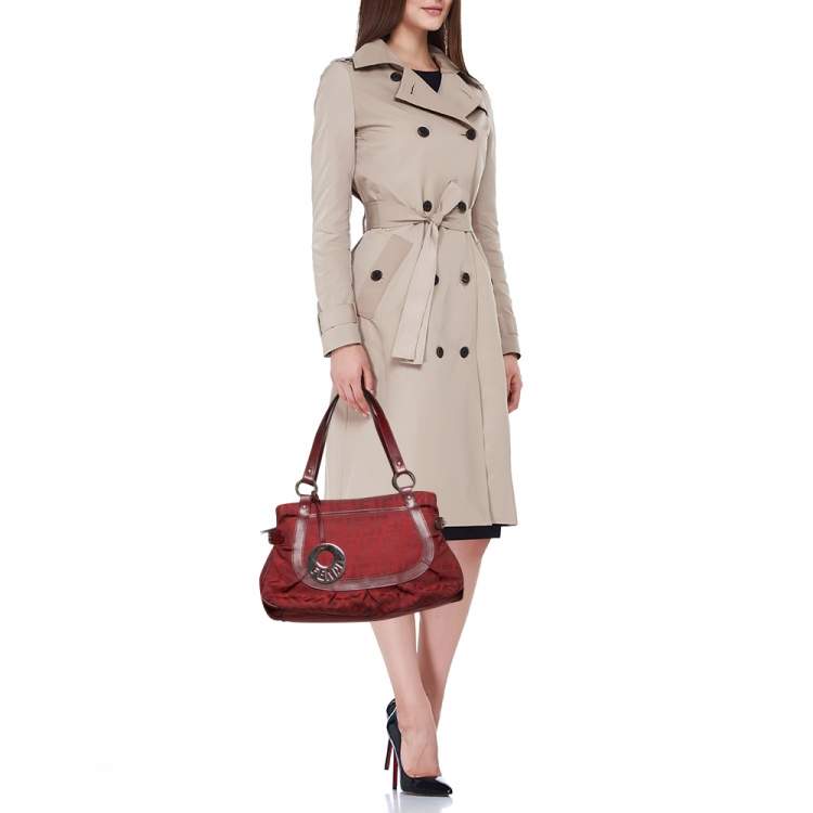 Pre Owned Fendi Red Zucca Canvas And Leather Chef Shoulder Bag