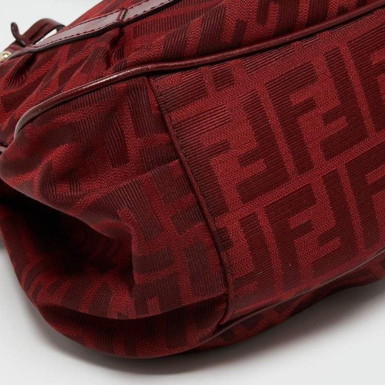 Pre Owned Fendi Red Zucca Canvas And Leather Chef Shoulder Bag
