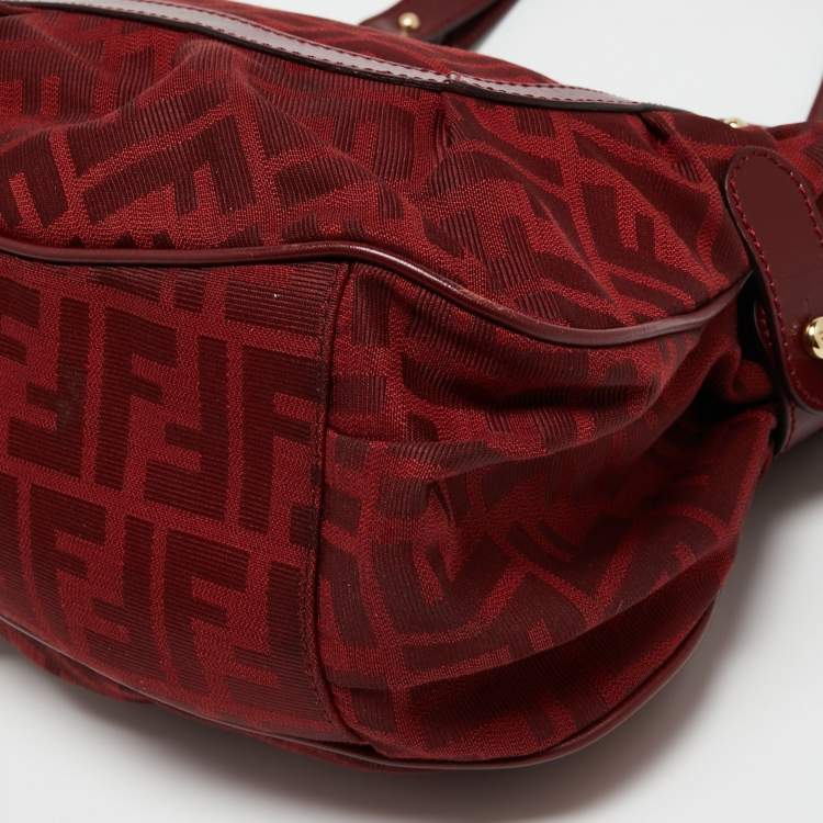 Pre Owned Fendi Red Zucca Canvas And Leather Chef Shoulder Bag