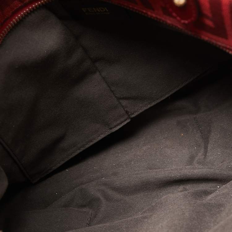 Pre Owned Fendi Red Zucca Canvas And Leather Chef Shoulder Bag