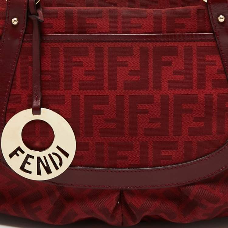 Pre Owned Fendi Red Zucca Canvas And Leather Chef Shoulder Bag