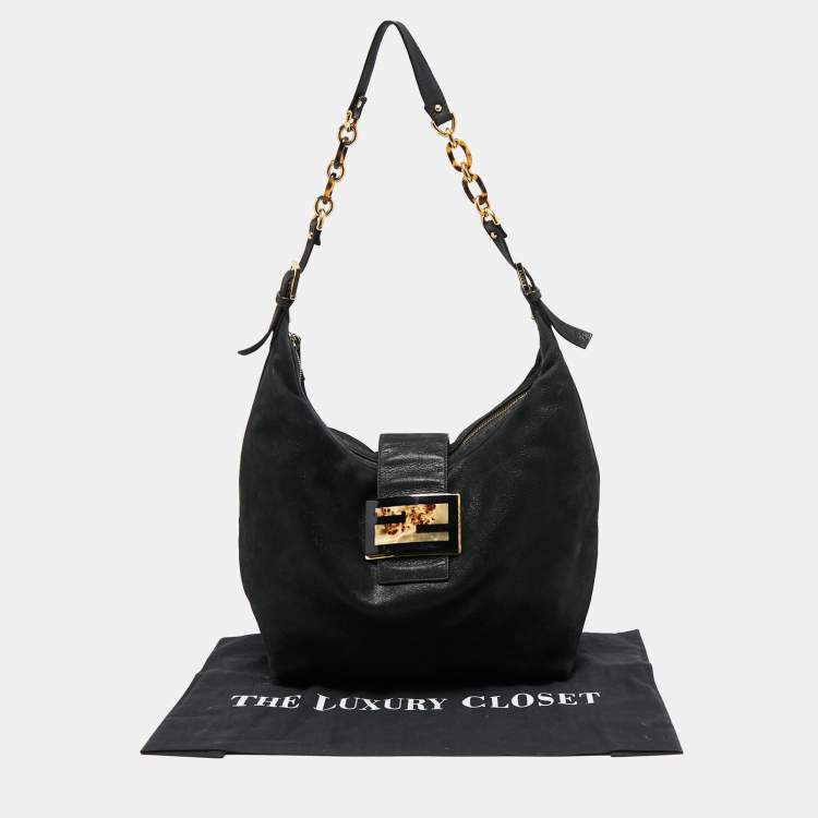 Pre Owned Fendi Black Metallic Leather Mama Forever Hobo