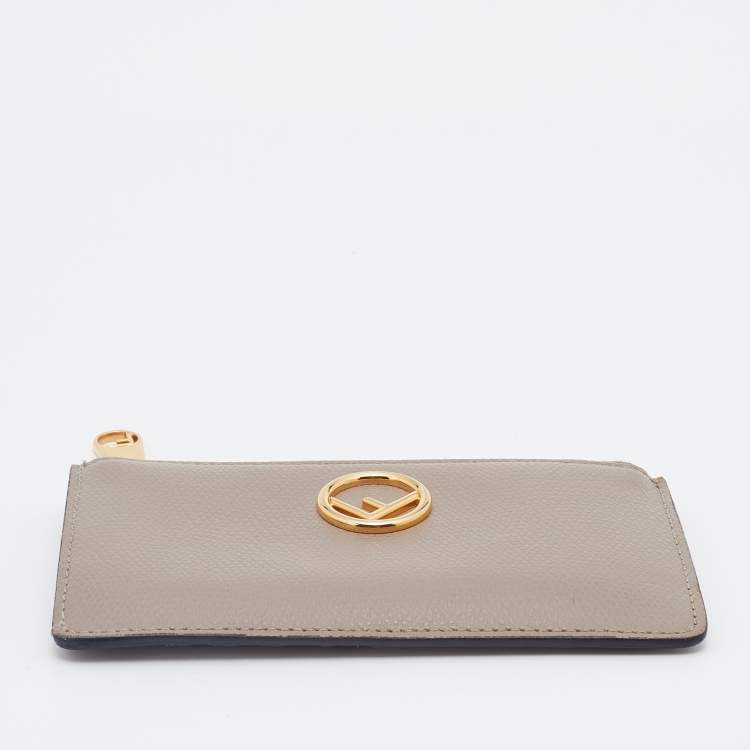 Pre Owned Fendi Grey Leather Zip Card Holder