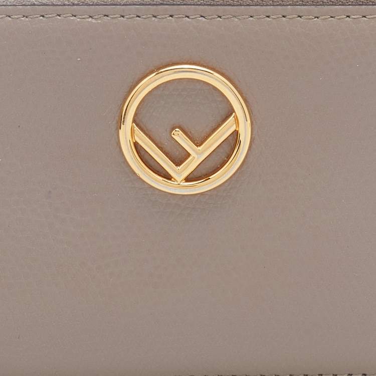 Pre Owned Fendi Grey Leather Zip Card Holder