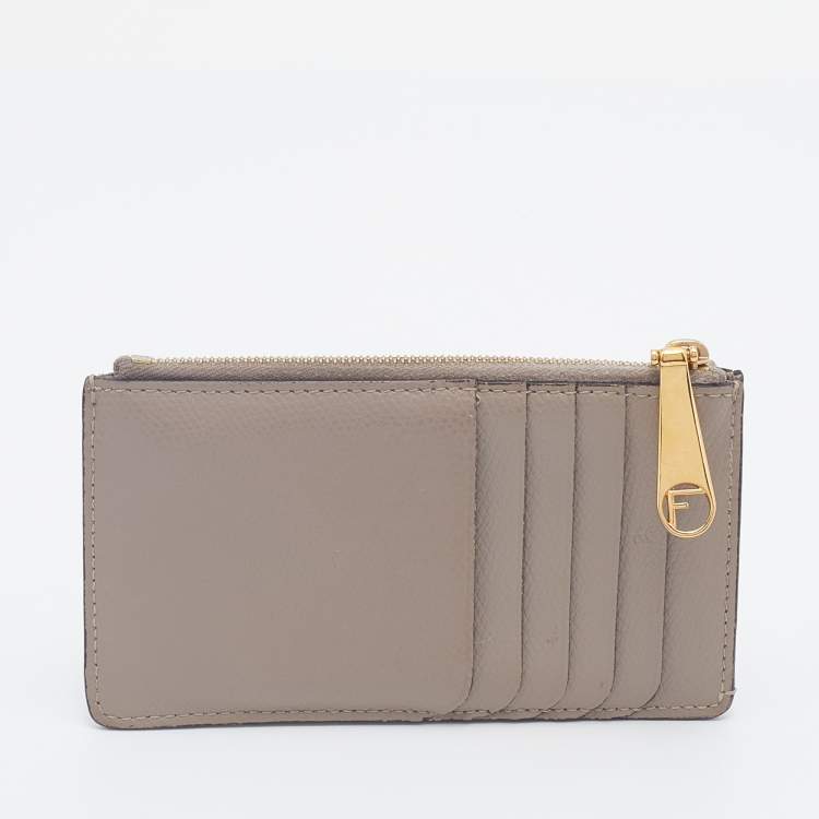 Pre Owned Fendi Grey Leather Zip Card Holder