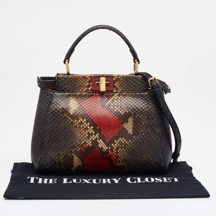 Pre Owned Fendi Multicolor Python Mini Peekaboo Top Handle Bag
