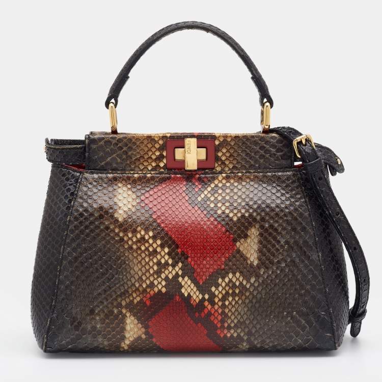 Pre Owned Fendi Multicolor Python Mini Peekaboo Top Handle Bag