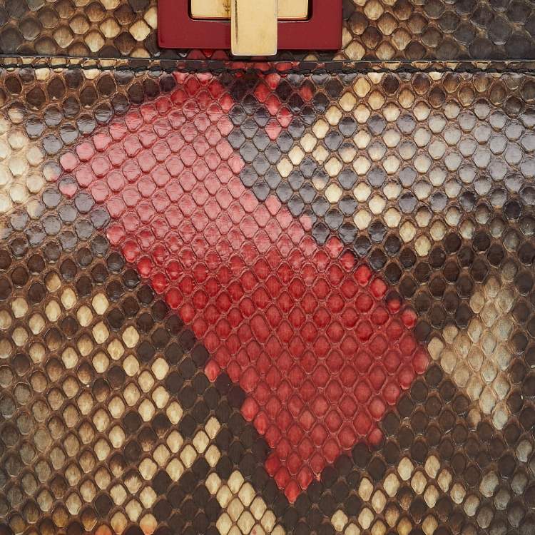 Pre Owned Fendi Multicolor Python Mini Peekaboo Top Handle Bag