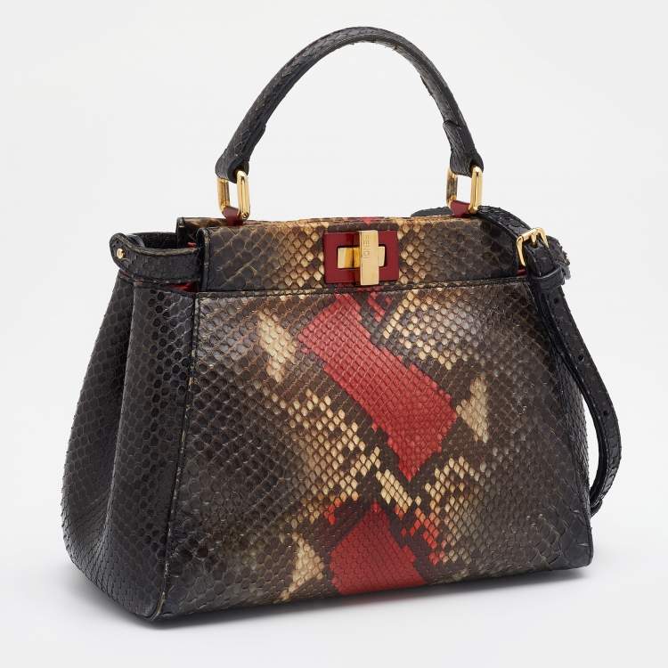 Pre Owned Fendi Multicolor Python Mini Peekaboo Top Handle Bag