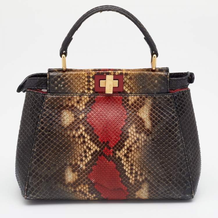 Pre Owned Fendi Multicolor Python Mini Peekaboo Top Handle Bag