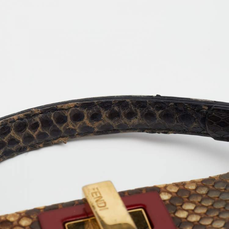 Pre Owned Fendi Multicolor Python Mini Peekaboo Top Handle Bag