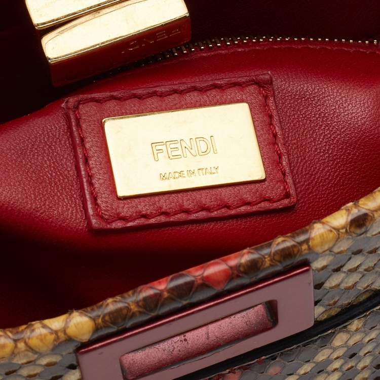 Pre Owned Fendi Multicolor Python Mini Peekaboo Top Handle Bag