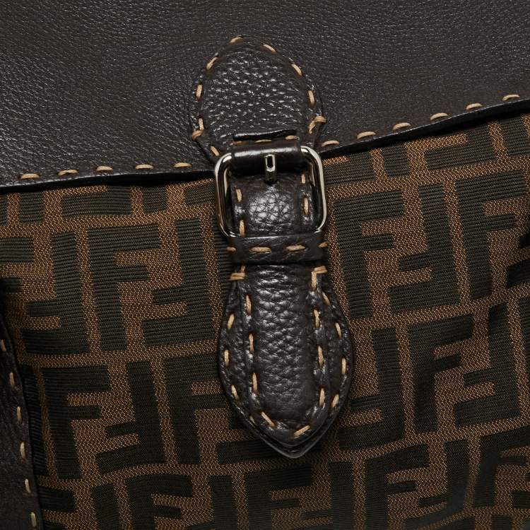 Pre Owned Fendi Tobacco Zucca Canvas And Leather Medium Linda Satchel