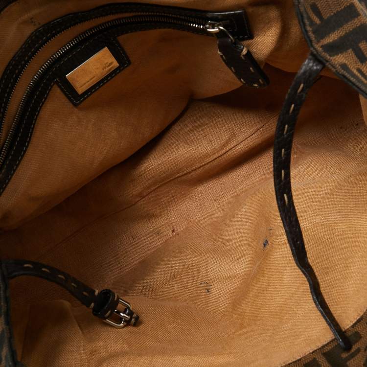 Pre Owned Fendi Tobacco Zucca Canvas And Leather Medium Linda Satchel