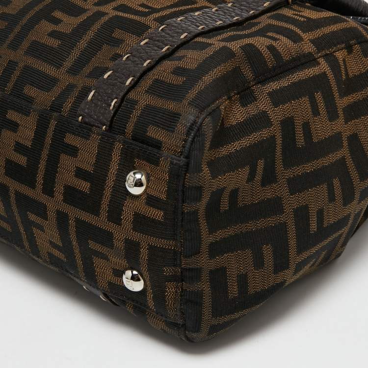 Pre Owned Fendi Tobacco Zucca Canvas And Leather Medium Linda Satchel