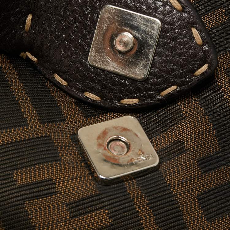Pre Owned Fendi Tobacco Zucca Canvas And Leather Medium Linda Satchel