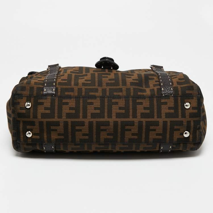 Pre Owned Fendi Tobacco Zucca Canvas And Leather Medium Linda Satchel