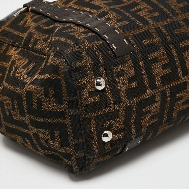 Pre Owned Fendi Tobacco Zucca Canvas And Leather Medium Linda Satchel