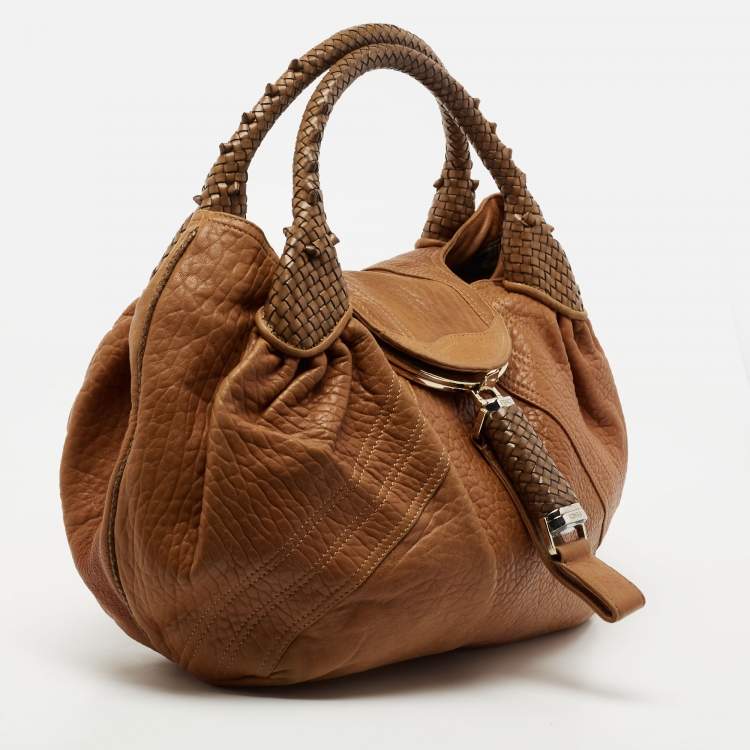 Pre Owned Fendi Brown Pebbled Leather Spy Bag