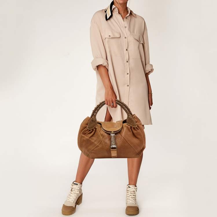 Pre Owned Fendi Brown Pebbled Leather Spy Bag