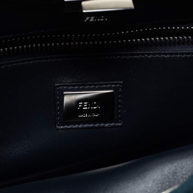 Pre Owned Fendi Blue Leather And Suede Medium Peekaboo Top Handle Bag