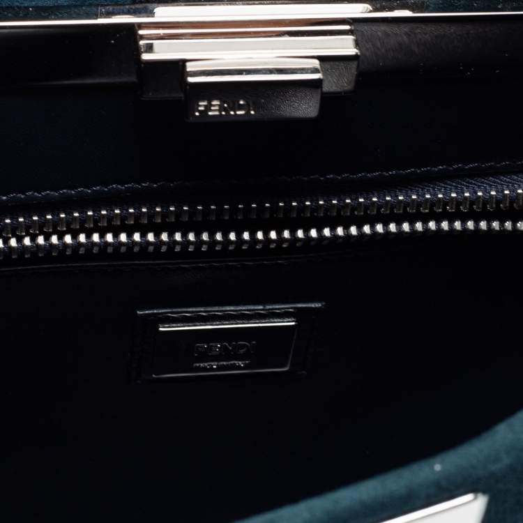 Pre Owned Fendi Blue Leather And Suede Medium Peekaboo Top Handle Bag