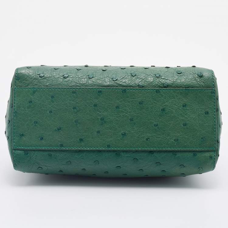مملوكة مسبقًا Fendi Green Ostrich Leather Mini Peekaboo Top Handle Bag