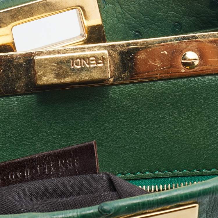 مملوكة مسبقًا Fendi Green Ostrich Leather Mini Peekaboo Top Handle Bag