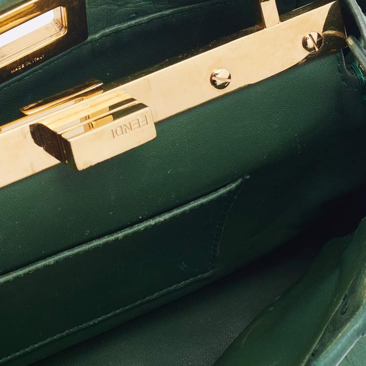 مملوكة مسبقًا Fendi Green Ostrich Leather Mini Peekaboo Top Handle Bag