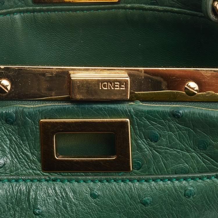مملوكة مسبقًا Fendi Green Ostrich Leather Mini Peekaboo Top Handle Bag