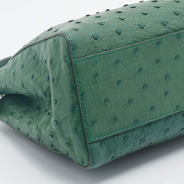 مملوكة مسبقًا Fendi Green Ostrich Leather Mini Peekaboo Top Handle Bag