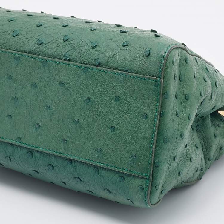 مملوكة مسبقًا Fendi Green Ostrich Leather Mini Peekaboo Top Handle Bag