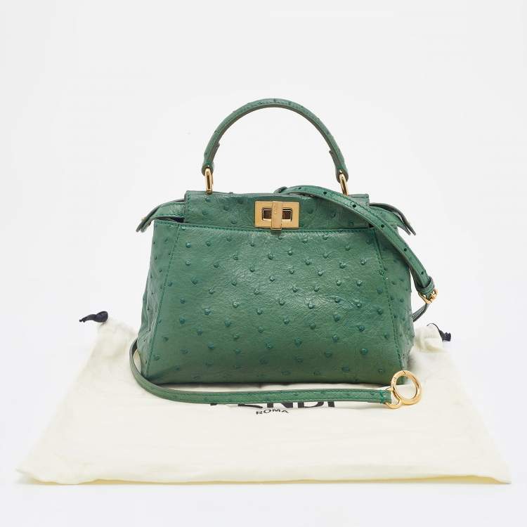 مملوكة مسبقًا Fendi Green Ostrich Leather Mini Peekaboo Top Handle Bag