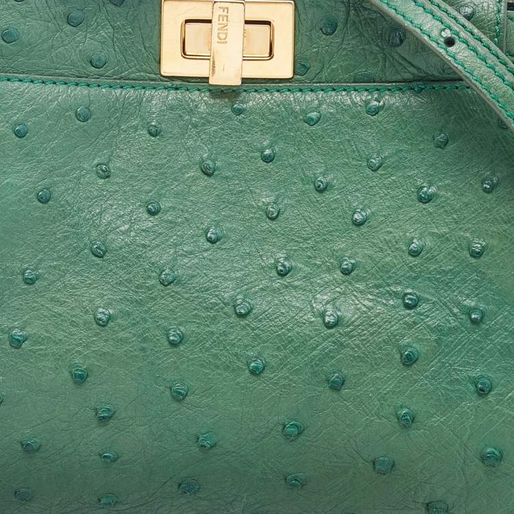مملوكة مسبقًا Fendi Green Ostrich Leather Mini Peekaboo Top Handle Bag