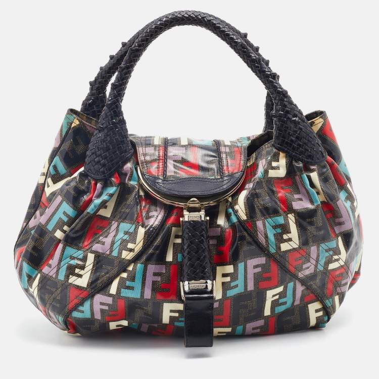 Pre Owned Fendi Multicolor Zucca Print Coated Canvas Spy Hobo Bag