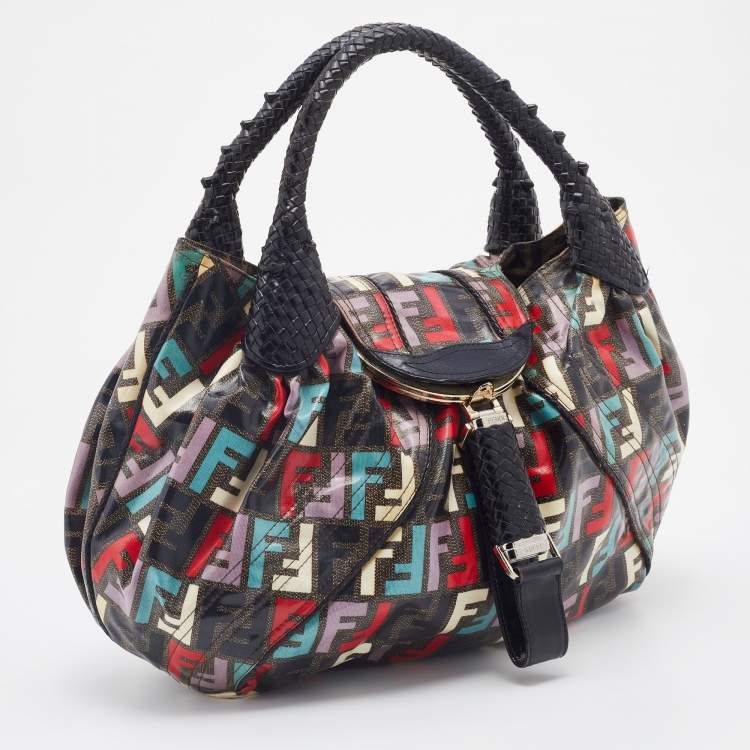 Pre Owned Fendi Multicolor Zucca Print Coated Canvas Spy Hobo Bag