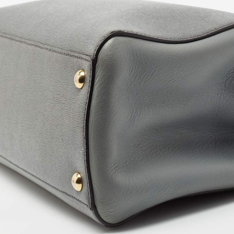 Pre Owned Fendi Grey Saffiano Leather Small 2Jours Tote