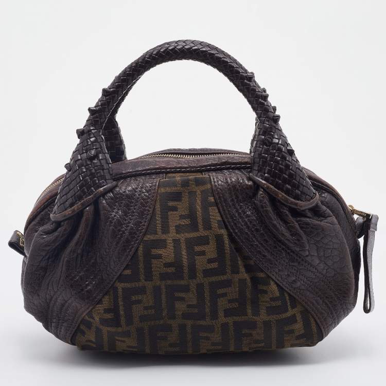 Pre Owned Fendi Brown Zucca Canvas And Leather Baby Spy Hobo