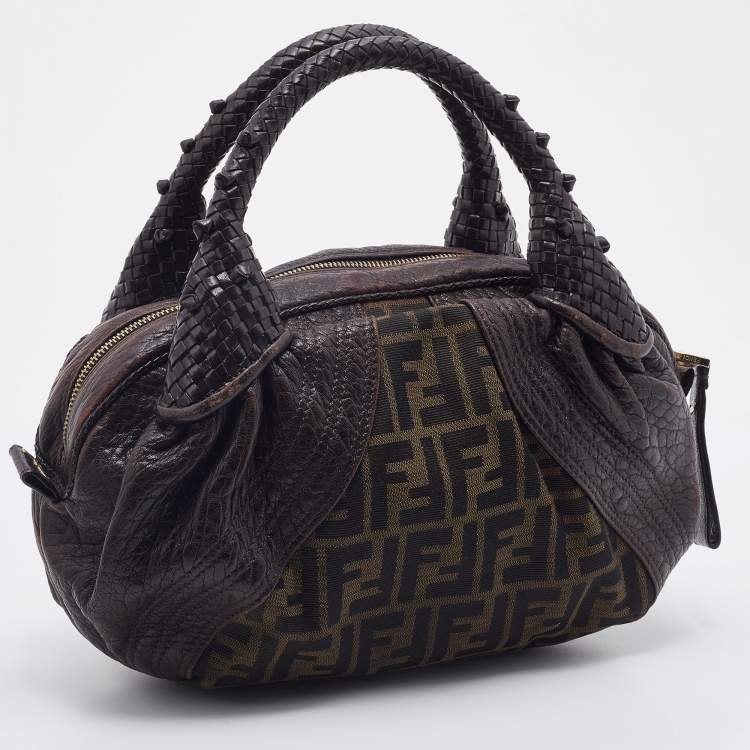 Pre Owned Fendi Brown Zucca Canvas And Leather Baby Spy Hobo