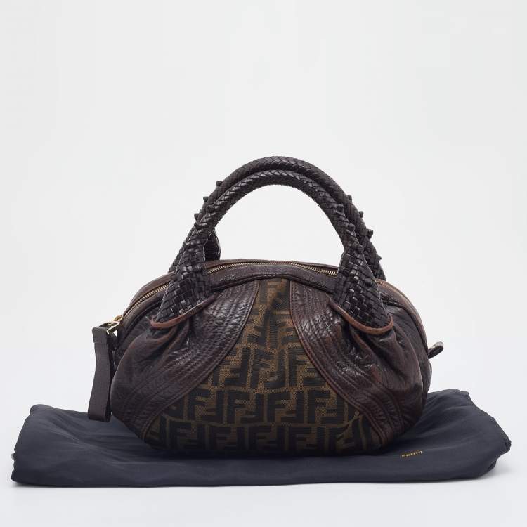 Pre Owned Fendi Brown Zucca Canvas And Leather Baby Spy Hobo