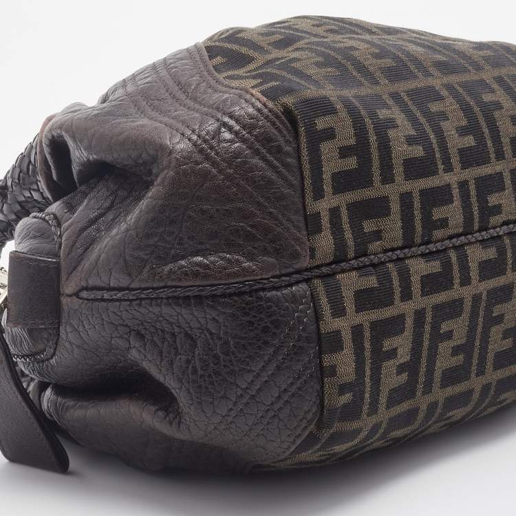 Pre Owned Fendi Brown Zucca Canvas And Leather Baby Spy Hobo